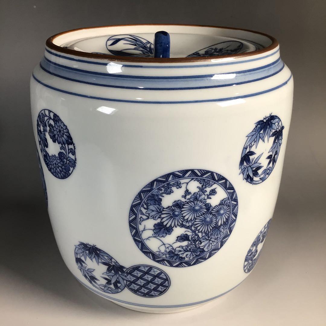 Ｎ１３１　皆具　『千古窯造』『染付花丸文』『水指　建水　蓋置　杓立』　共箱