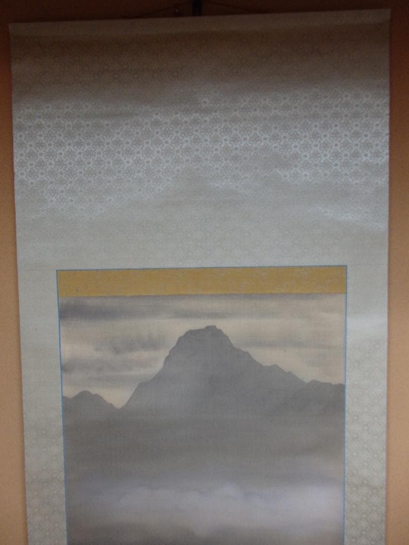 日本画家 吉原芳仙 墨画『ヒマラヤ.雲湧』絹本 掛け軸 直筆保証