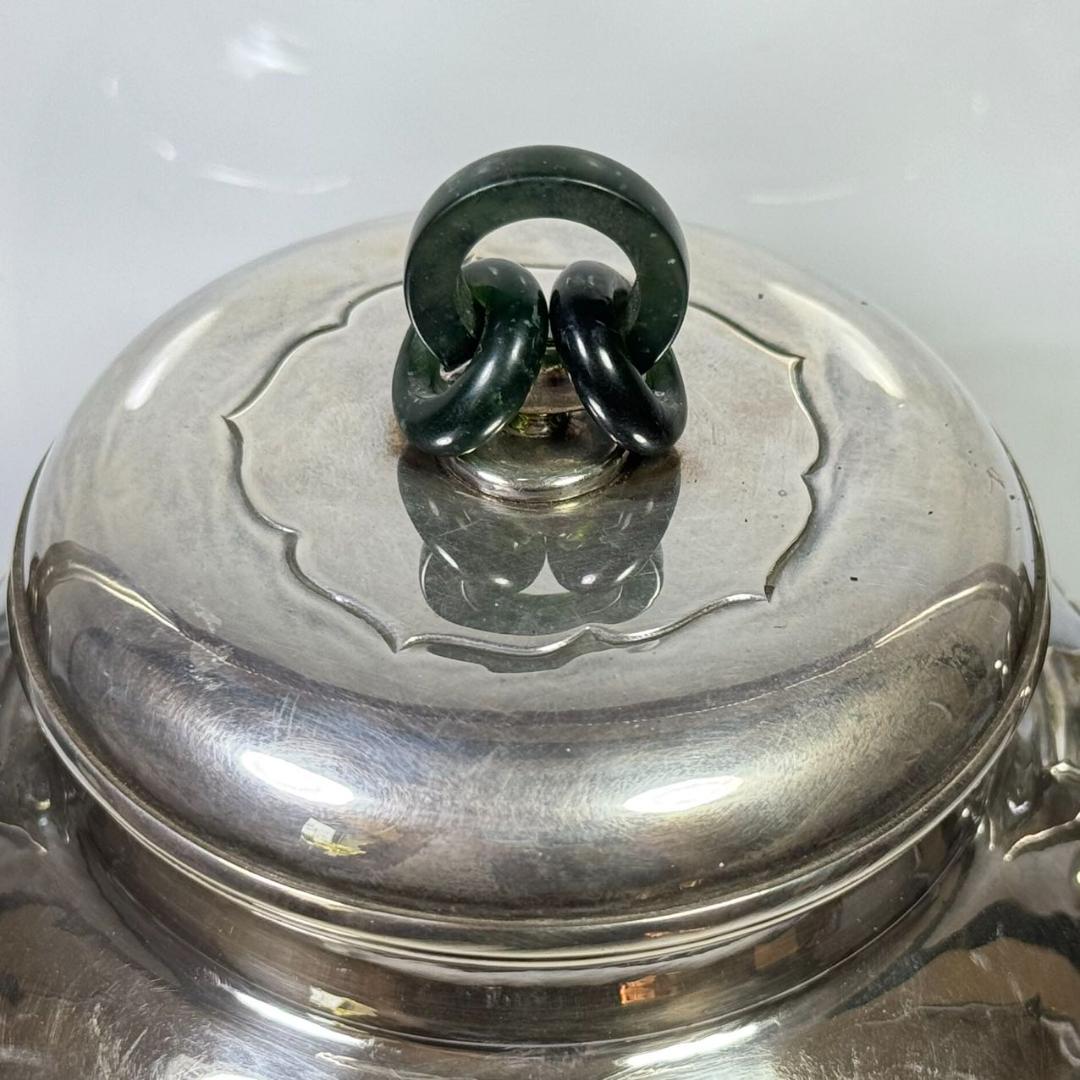 純銀製 一晃斎造 三連環貴石摘 湯沸 煎茶 銀瓶 古美術品 やかん 純銀保証