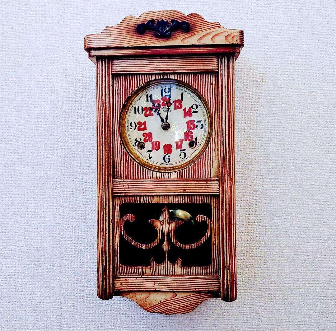 専用〈完動・美品〉鯱鉾印時計社　宮型ゼンマイ式振り子時計　ボンボン時計　古時計