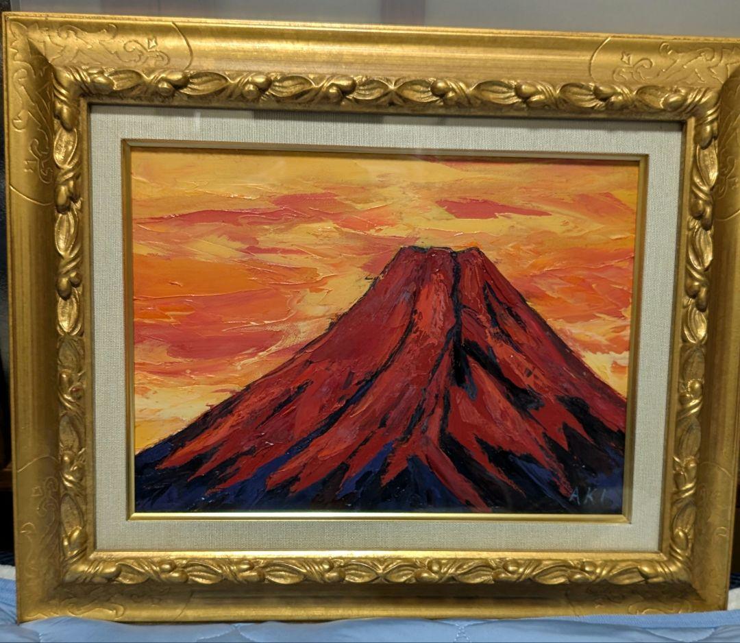 赤富士 油絵 油彩額縁