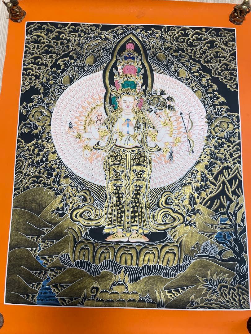 《 チベット密教　1点物 》 手描き　曼荼羅　十一面観音　千手観音　仏教　密教