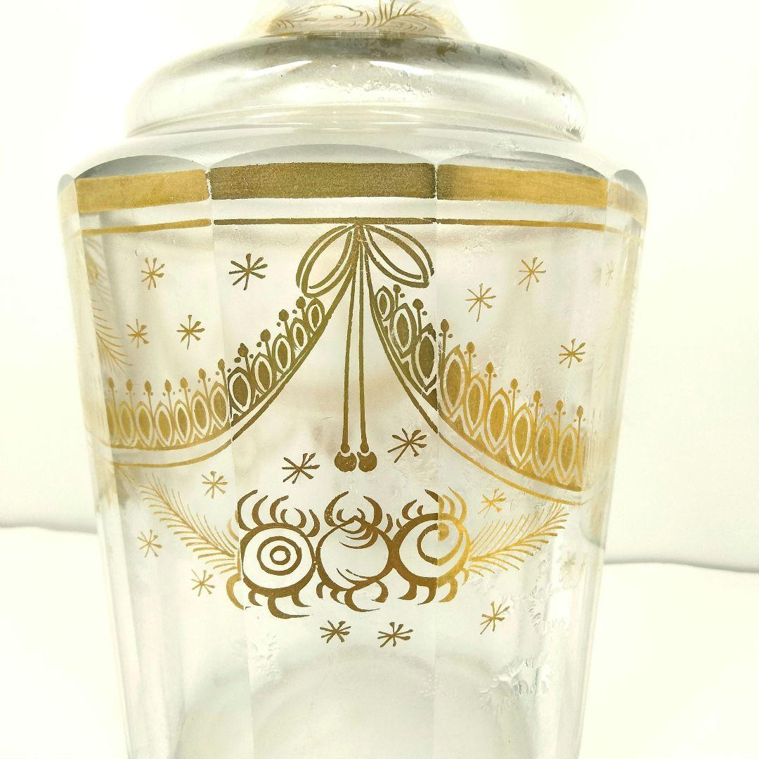 K158 オールドバカラ ガラス金絵 水次 デキャンタ 高さ38㎝ 木箱付