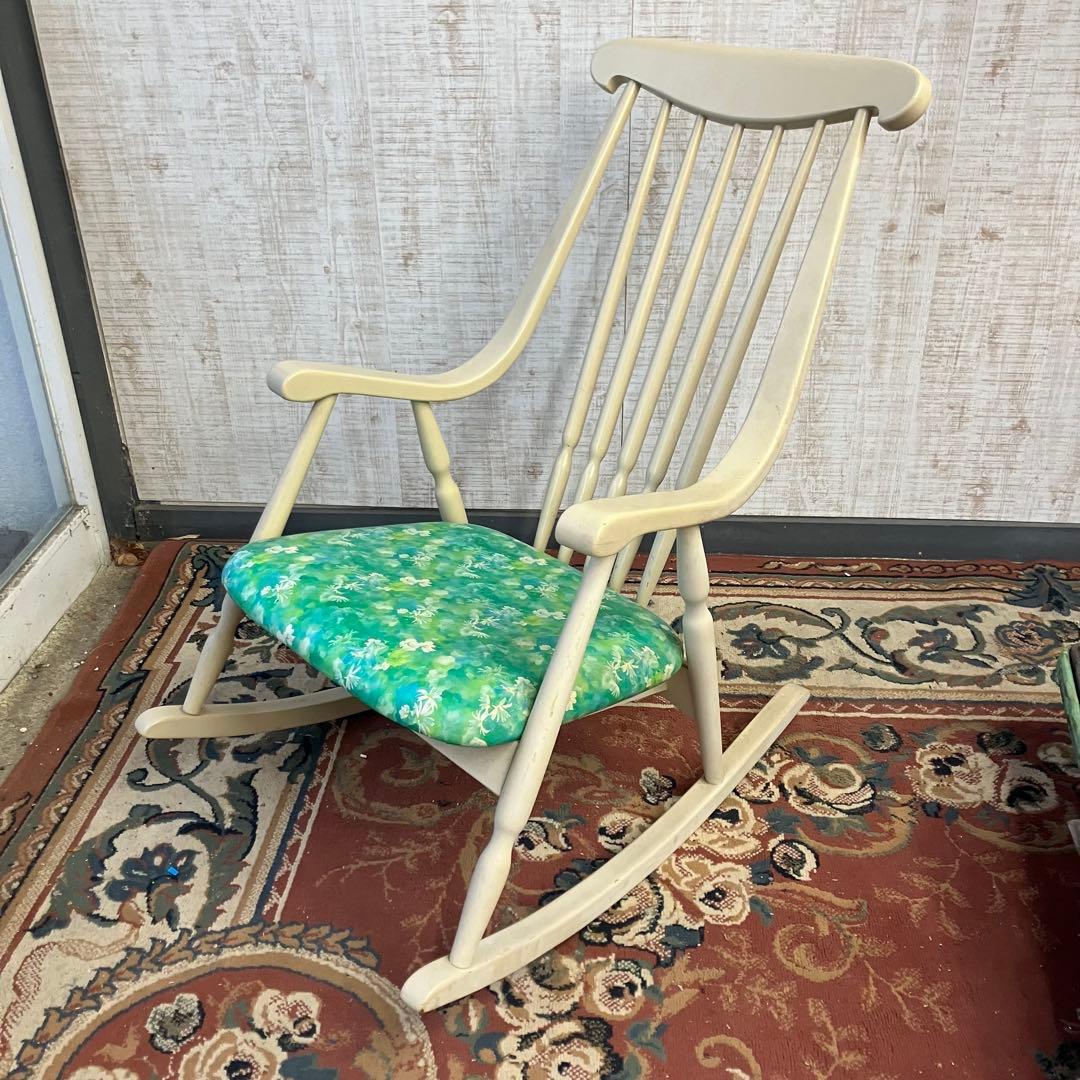 昭和レトロ 鳥取家具 花柄 木製 ロッキングチェア アームチェア ベントウッド