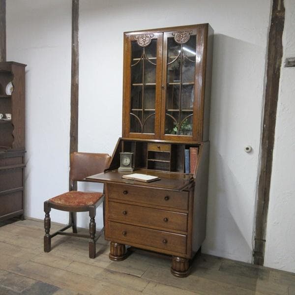 イギリス アンティーク 家具 ビューローブックケース デスク 本棚 6758c