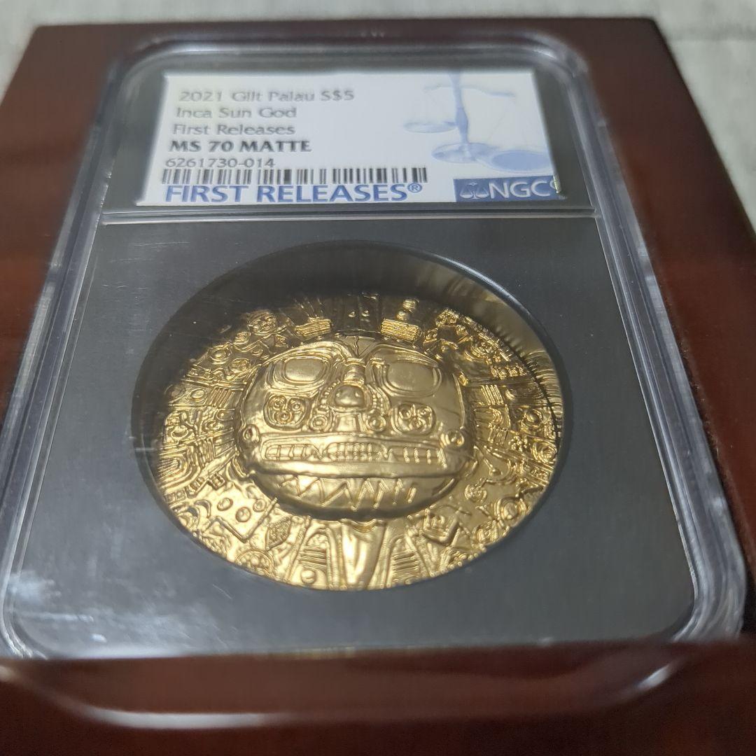 【NGC MS70】2021 パラオ $5 インカ太陽神 金色記念貨