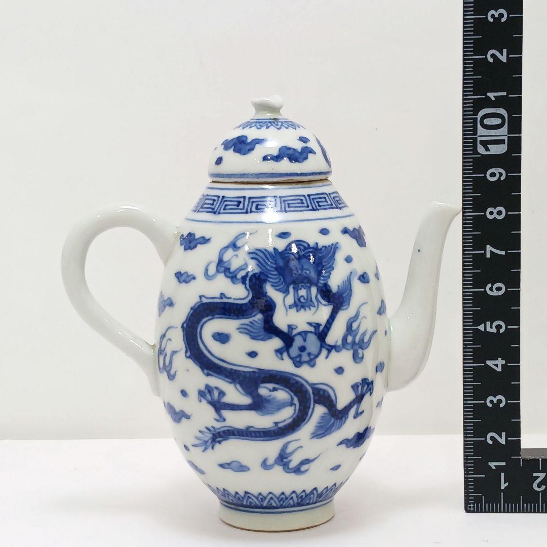 Y2466 清代唐物 新渡 古染付龍細密絵付急須 水注 萬歴年製　ma ten