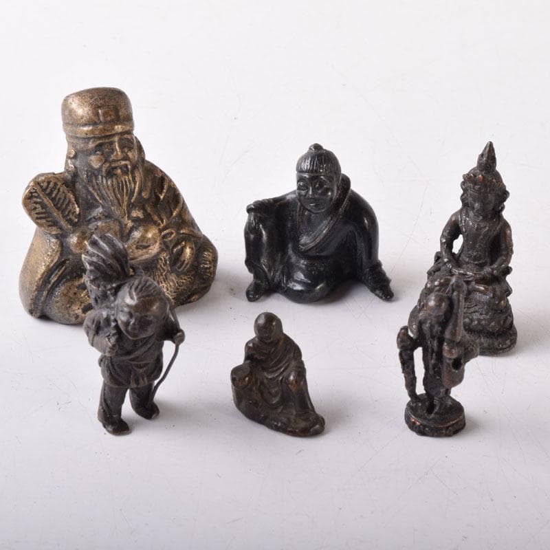 中国　古銅　チベット仏　仏像　人物像など　紙鎮　置物　6点まとめて　C　7455