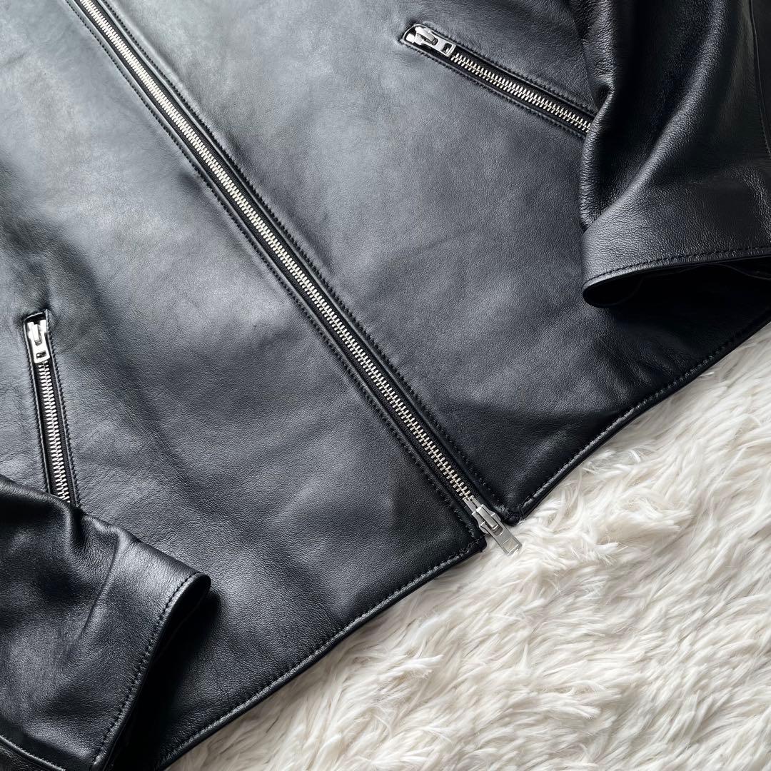 極美品✨リドム　ライダースジャケット　Wジップ　ラムレザー　黒　L