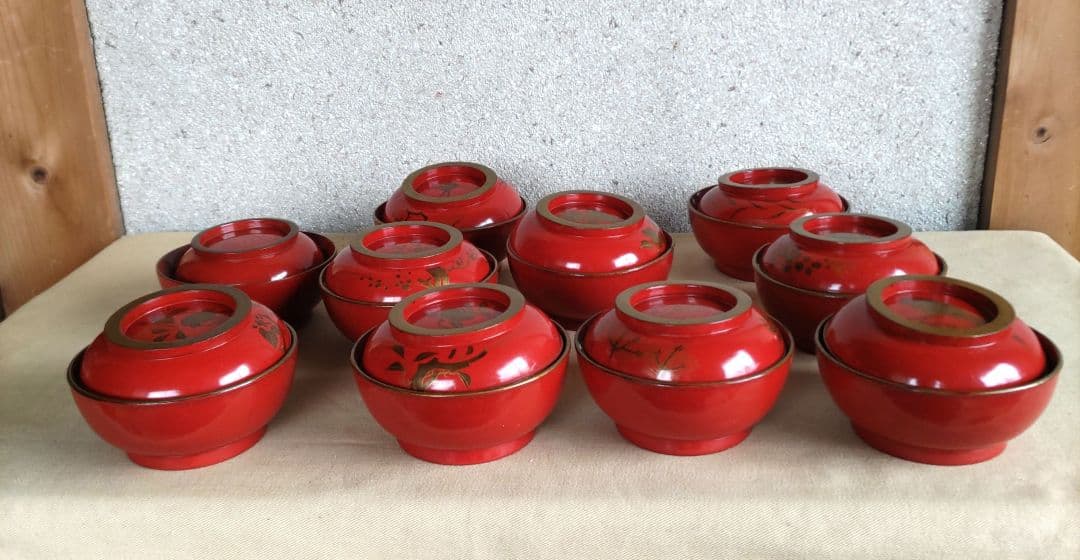 金蒔絵　花鳥絵変わり菓子椀　9客