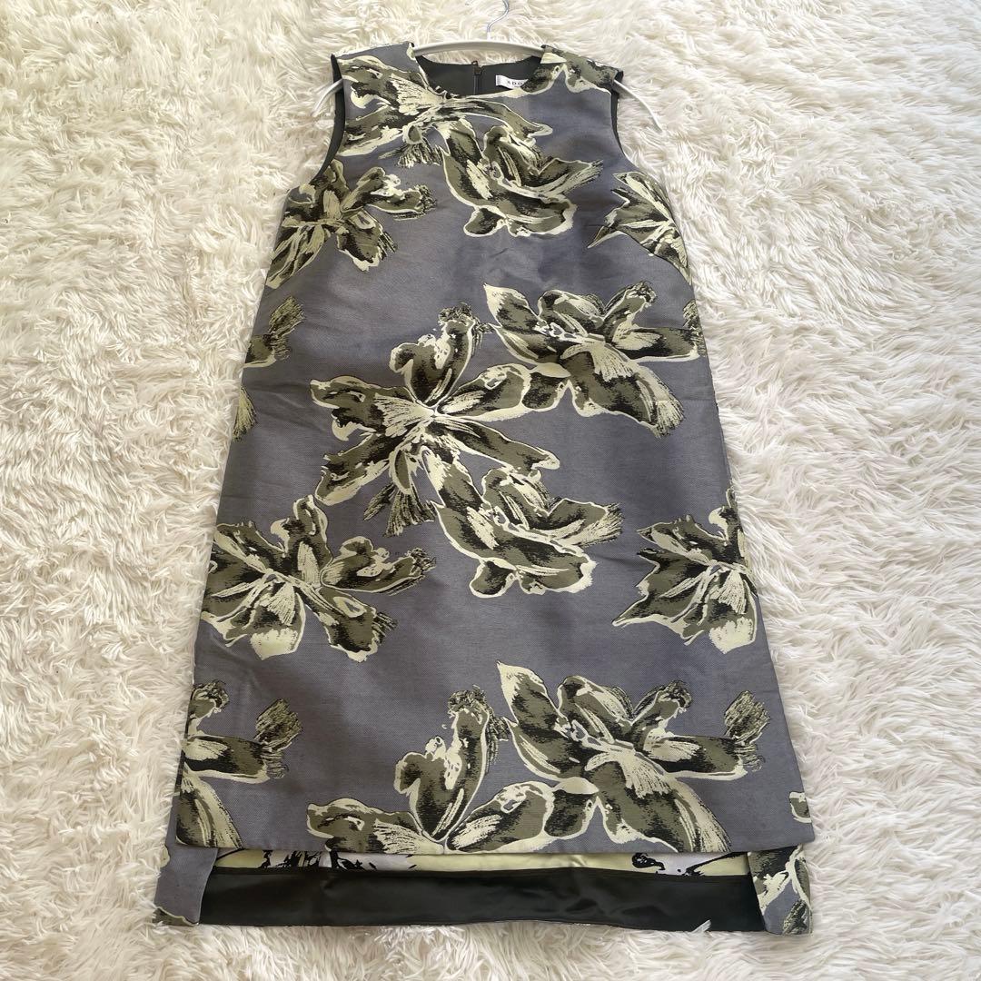 美品日本製 38【ADOREフラワージャガードひざ丈ドレス】ワンピース