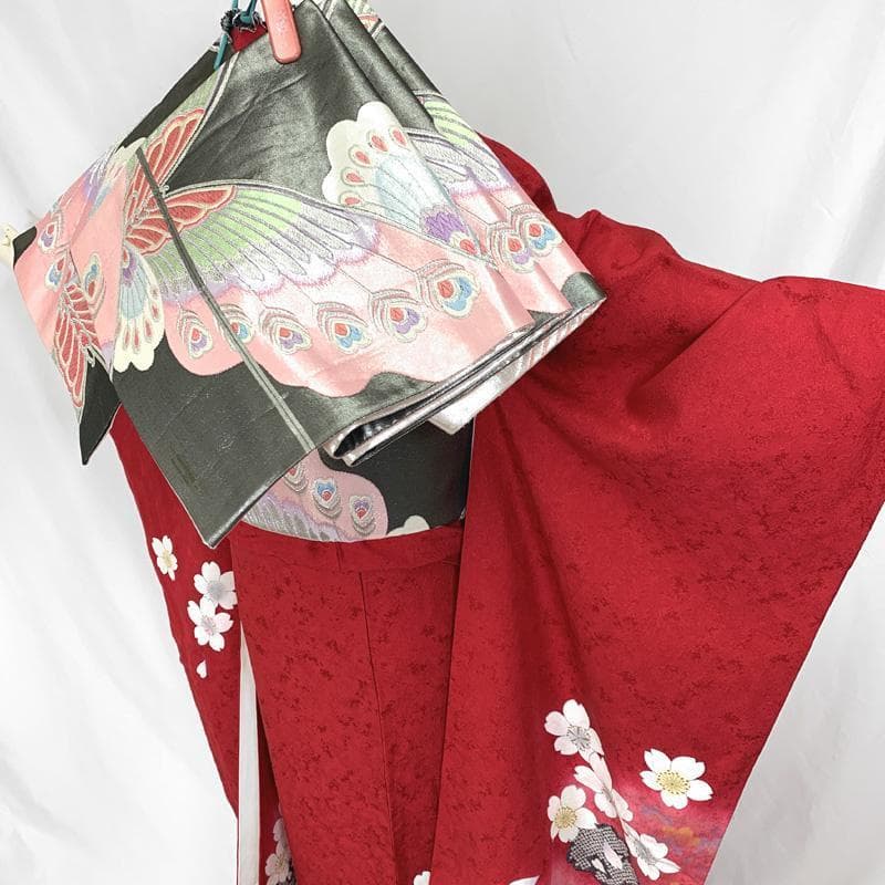 403aj42,帯揚げ帯締め〇京都きもの友禅 振袖＆袋帯 金駒刺繍 十三参り