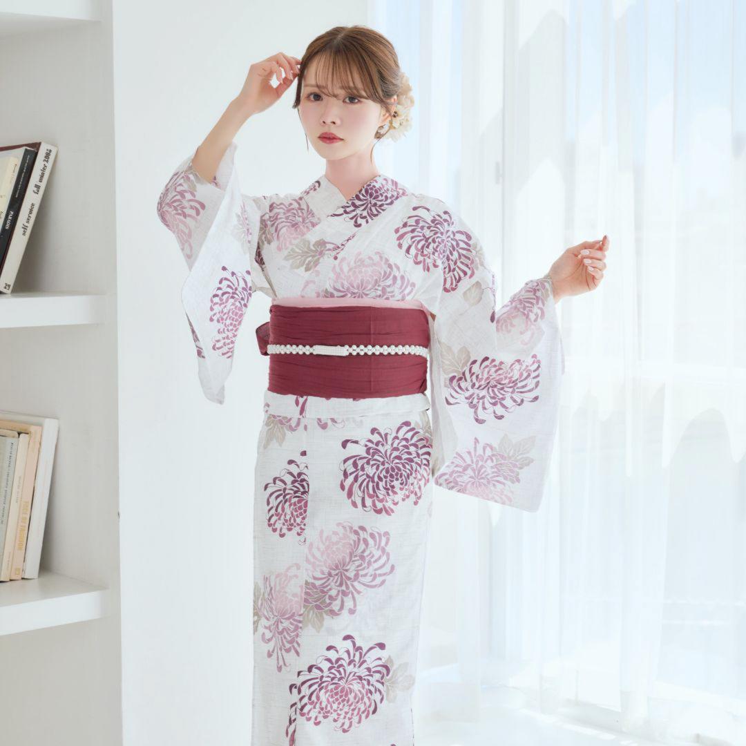 二部式浴衣 セパレート浴衣 3点set えんじ色の菊散らし Y5-18-2