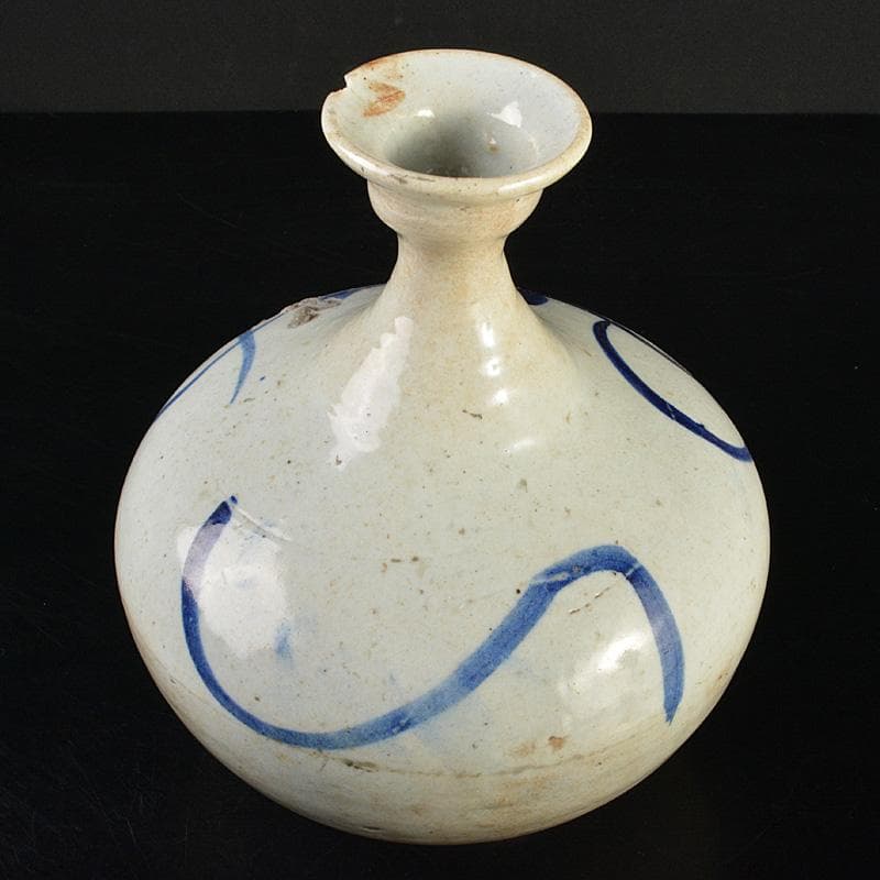 朝鮮美術　李朝　高麗白磁　染付　碗口瓶　V　R7489F