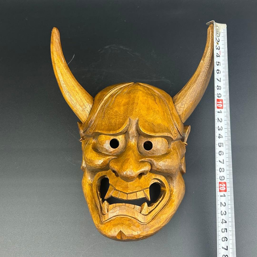 木製 鬼の面 角付き 能面　般若の面