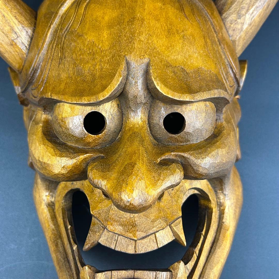 木製 鬼の面 角付き 能面　般若の面