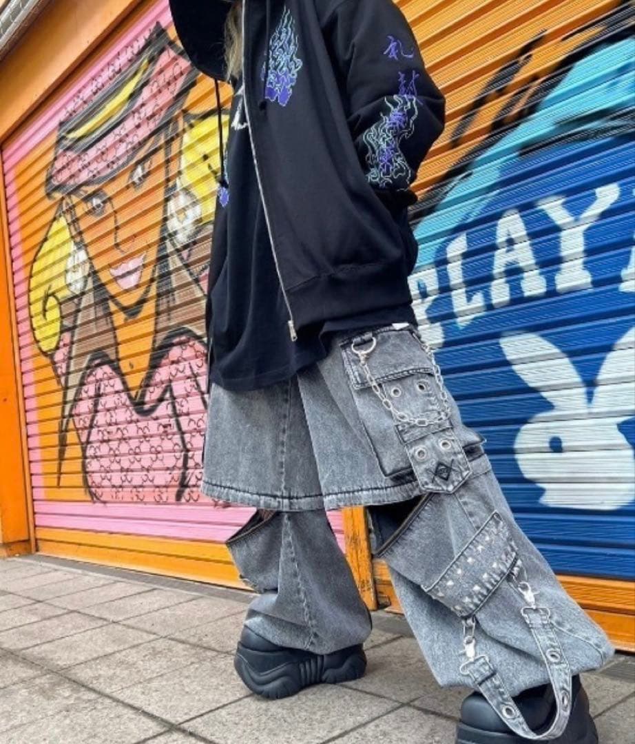 『REFLEM/レフレム』2WAYワイドデニムカーゴパンツ　グレー