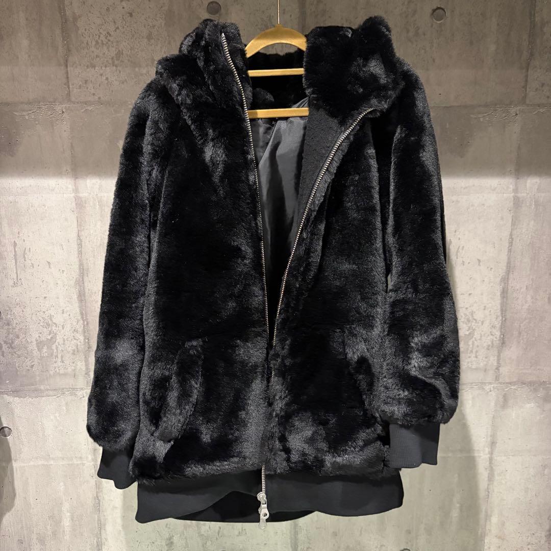 NO ID BLACK ファーフーディー　メンズ　ブラック