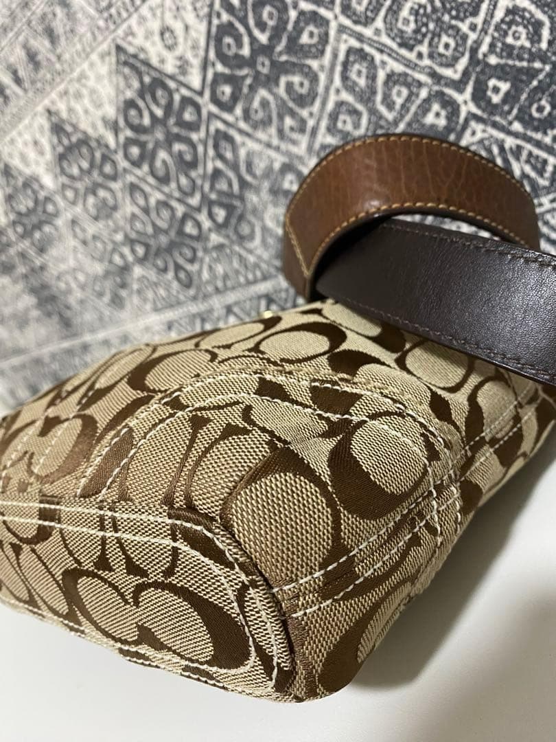 【美品】COACH コーチ シグネチャー ショルダーバッグ 斜め掛けかばん 茶色
