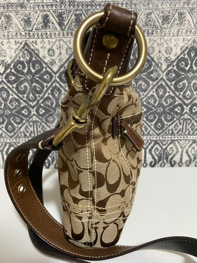 【美品】COACH コーチ シグネチャー ショルダーバッグ 斜め掛けかばん 茶色