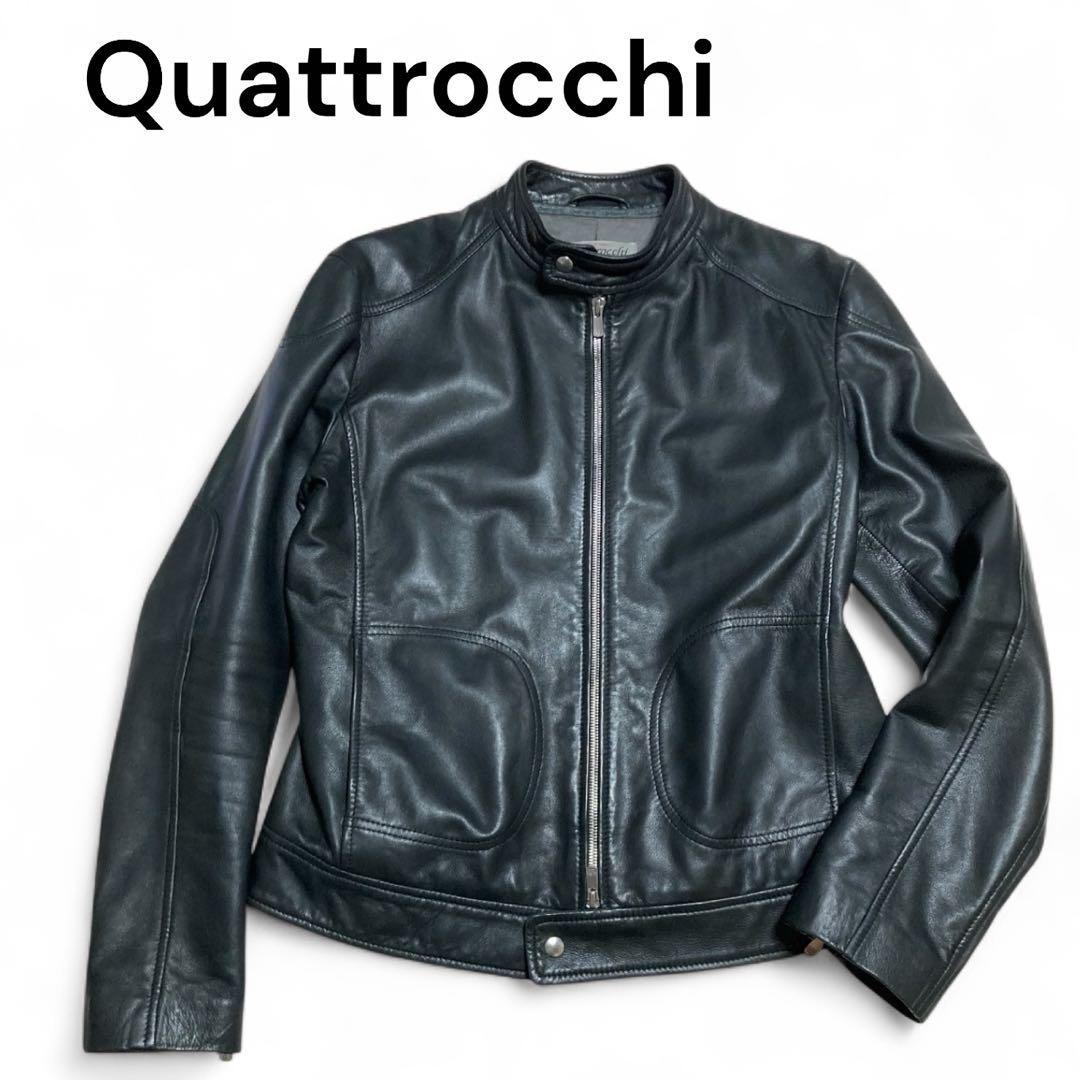 美品★クアトロッキ ビームス ラムレザー シングルライダース ダブルジップ 黒