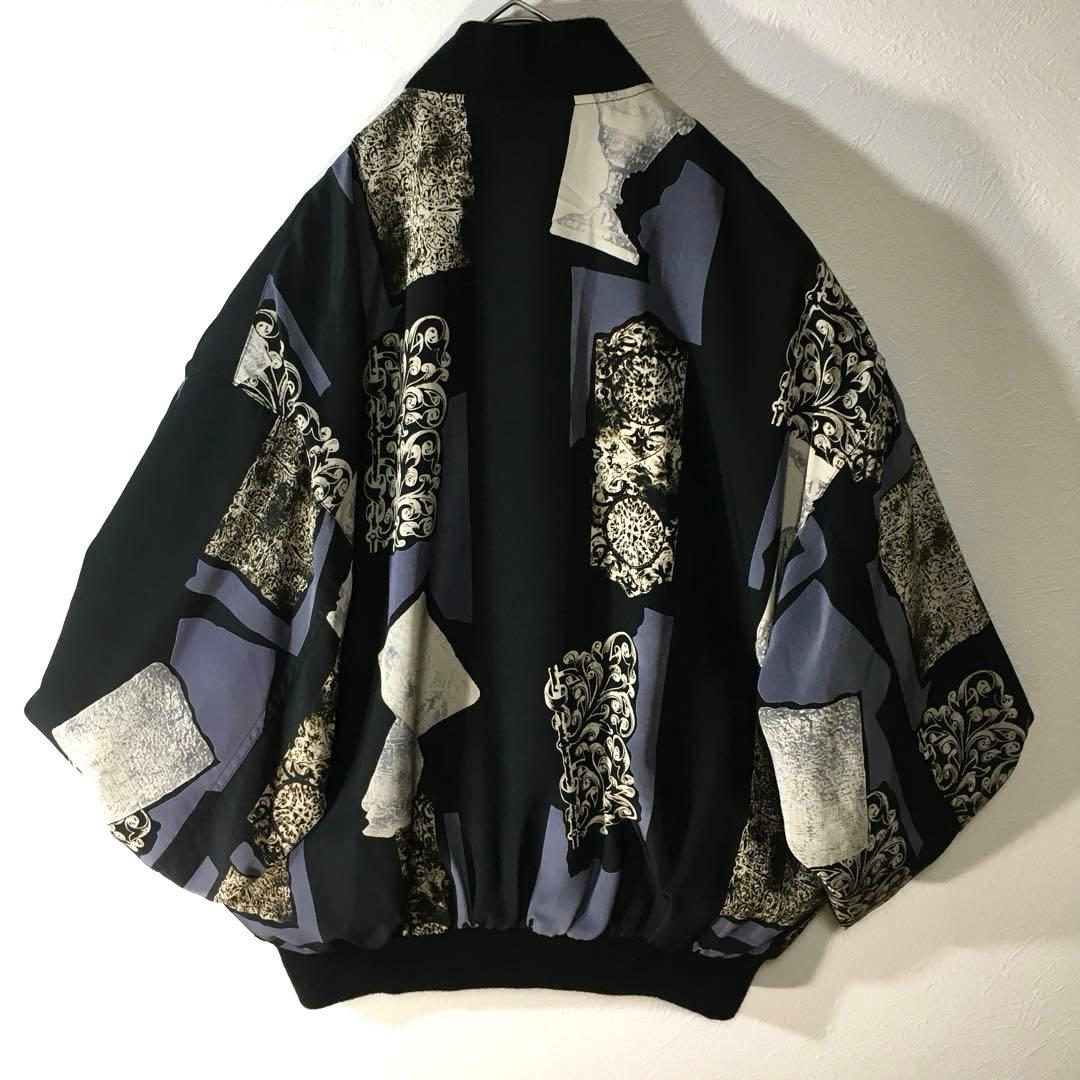 【個性派古着】長袖総柄デザインブルゾン　豪華刺繍入り　ヨーロピアン調　LL