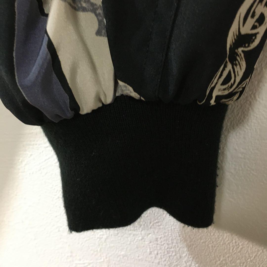 【個性派古着】長袖総柄デザインブルゾン　豪華刺繍入り　ヨーロピアン調　LL