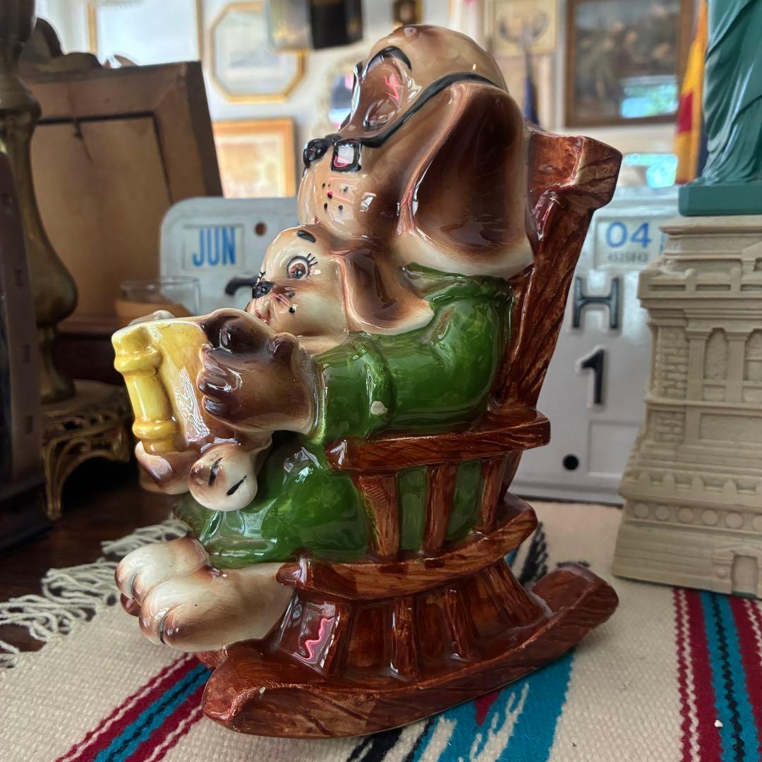 貴重！60s〜70sアメリカアンティーク犬親子DOG陶器Japan製貯金箱USA