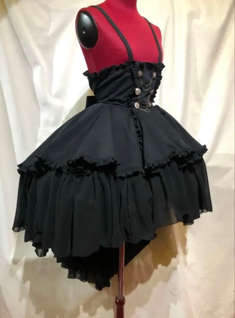 【MARBLE】 エンブレム飾りチェーン付きハイウエストドレープスカート M 黒