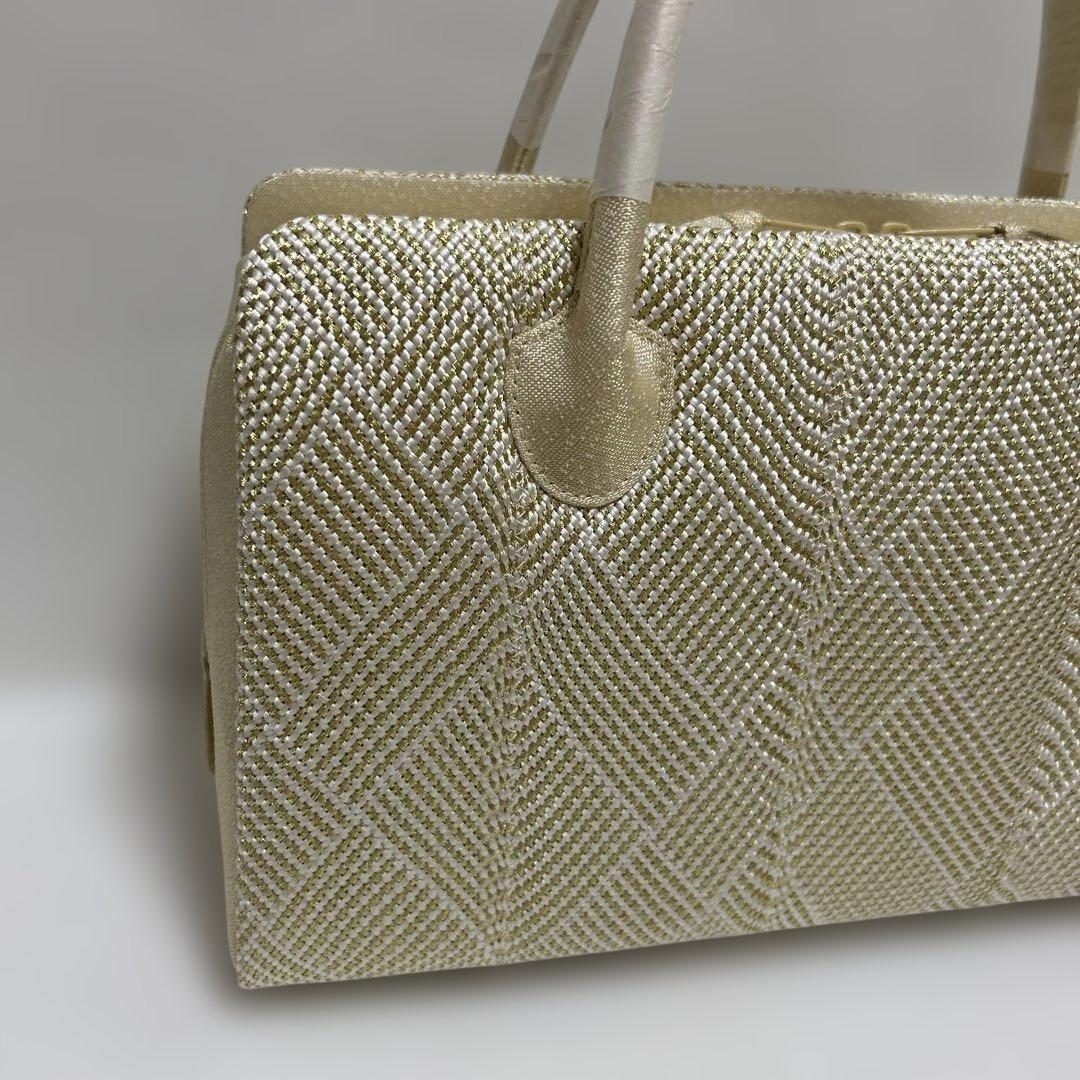 バック バッグ 和装バッグ あおりバッグ 利休バッグ 着物に 組織り 薄金色