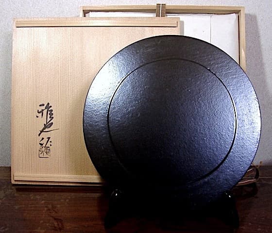 漆工　鈴木雅也 作　露草絵　一閑張干菓子盆　共箱　無傷　保証。