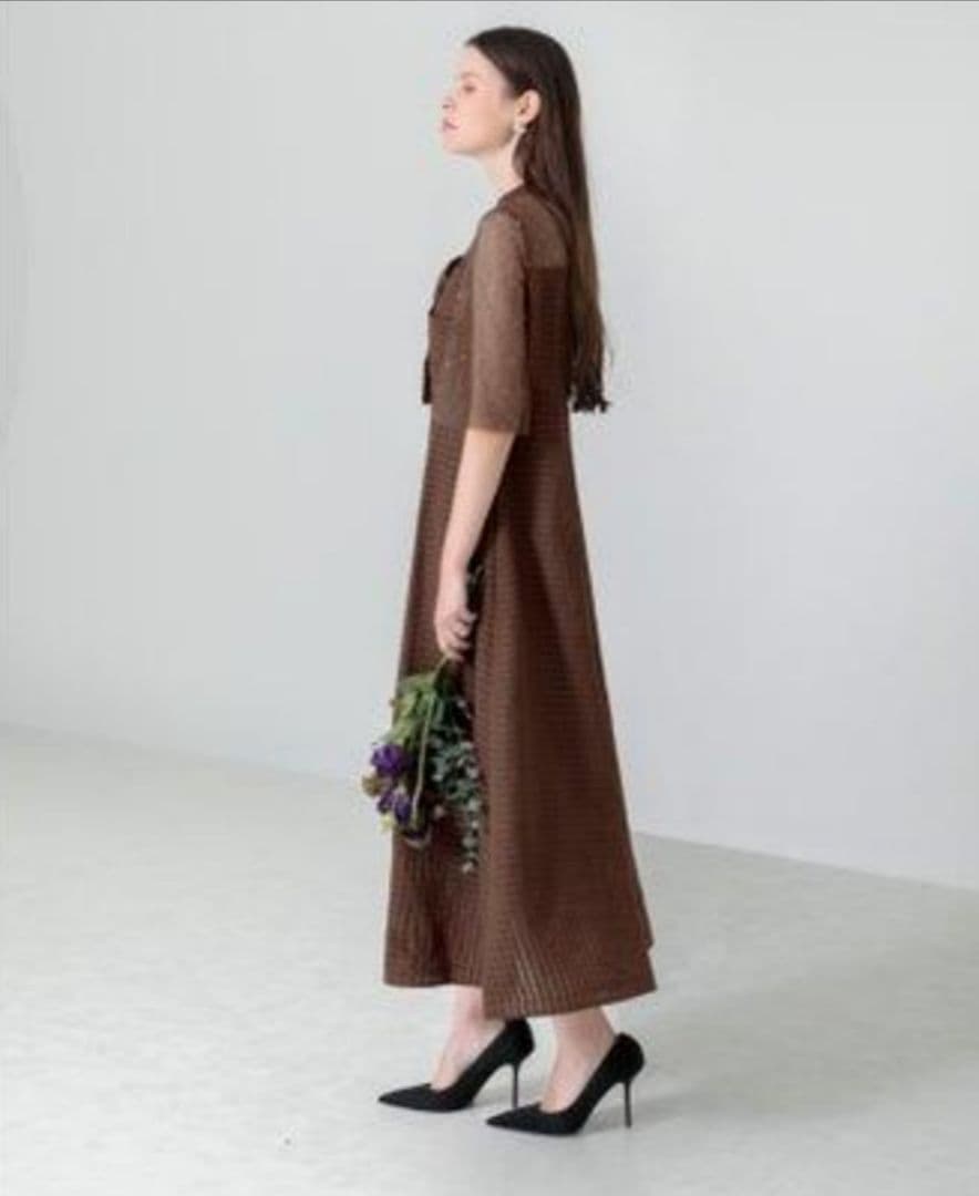 Leja ワッフルワンピース ロング ドレス 結婚式 オケージョン フレア S